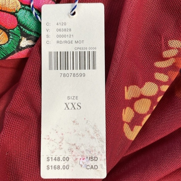 NWT Farm Rio for Anthropologie Ruched Mesh Mini Skirt Red Abstract Sz XXS - Picture 12 of 16